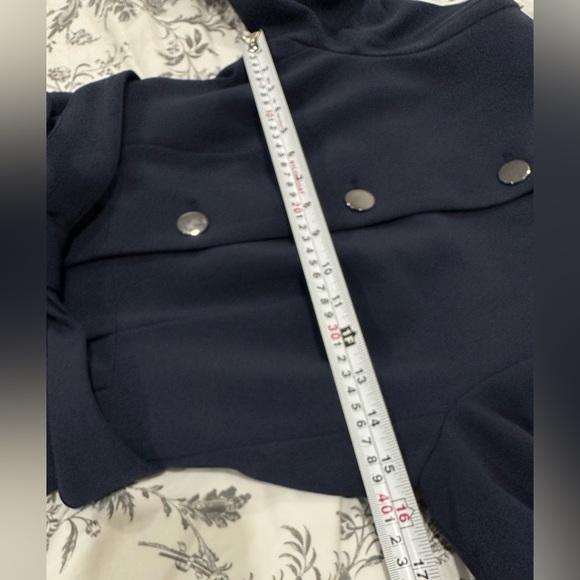 H&M Navy monk collar peplum blazer with belt tie - Picture 4 of 8